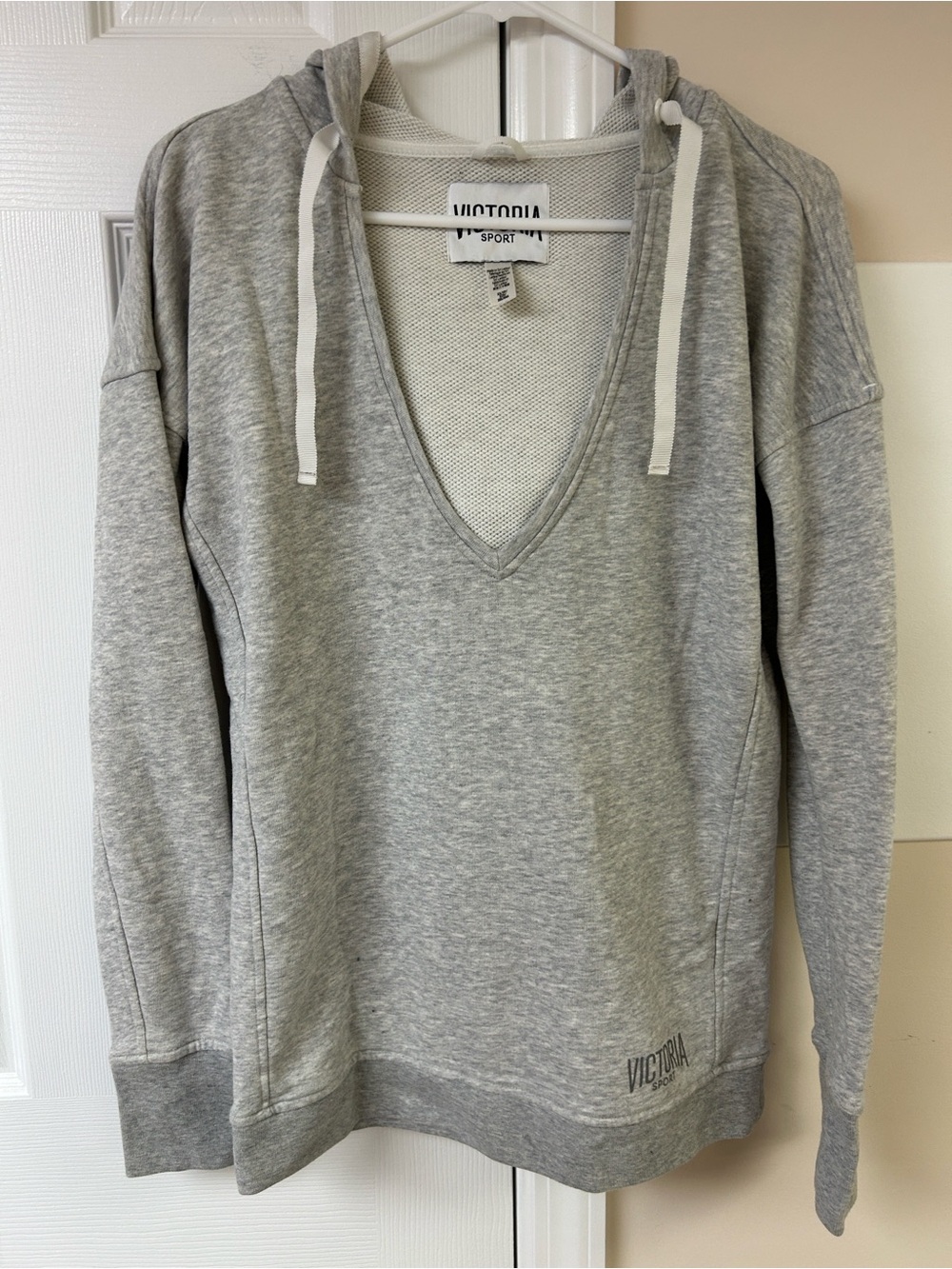 Victoria’s Secret Victoria Sport Light Grey Oversized Deep V Hoodie Sweatshirt
